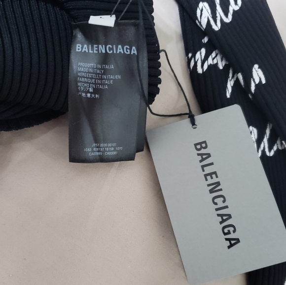 Balenciaga Black & White Ribbed Logo Knit Sweater Sz L - Picture 7 of 10